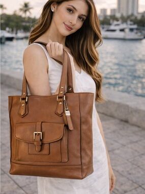 Coach Charlie Carryall Tote F27823 Brown Leather Legacy Shoulder Bag